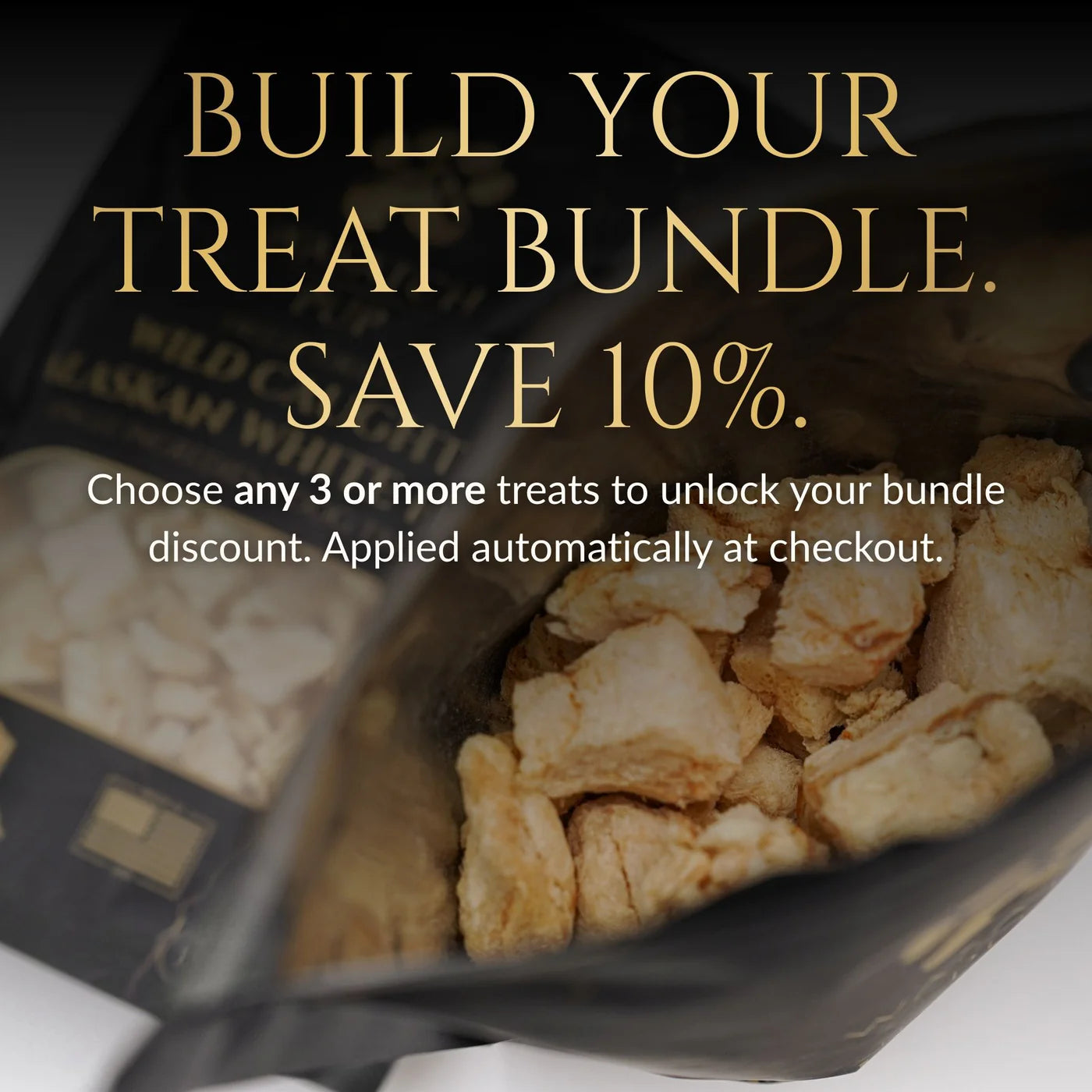 Bag of Wasatch Pup treats with promotional text overlay for building a treat bundle for discount.