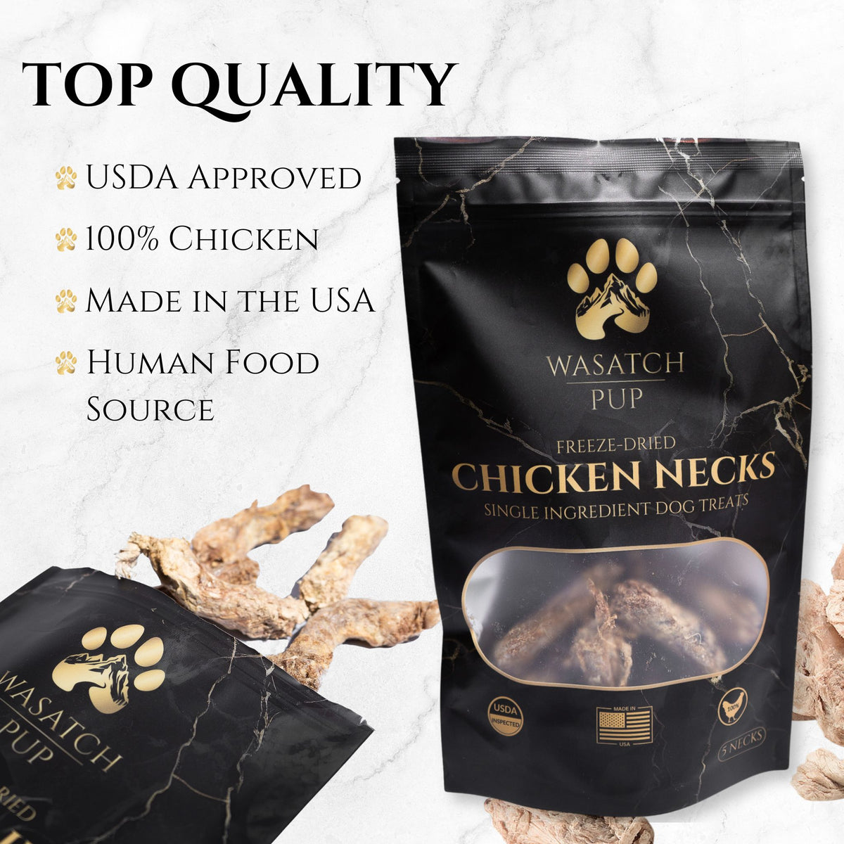 Freeze-Dried Chicken Neck Dog Treats - Wasatch Pup